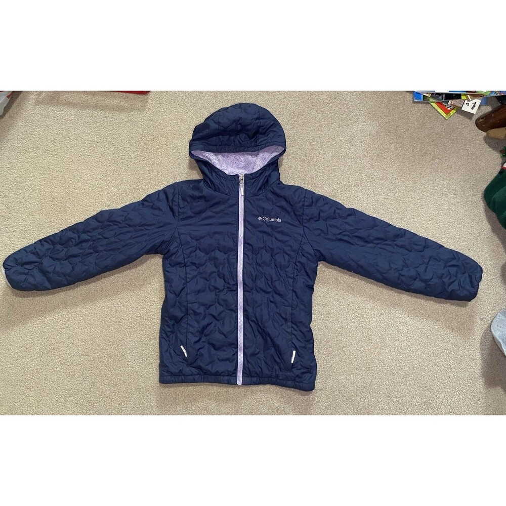 Columbia Girls M 10/12 Bella Plush II Hooded Jacket Navy Quilted Fleece Lined